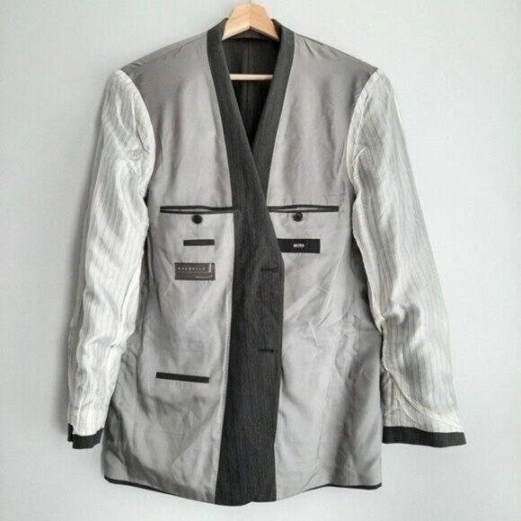 BOSS Hugo Boss Pasolini Movie 100% Virgin Wool Grey Pinstripe Blazer Sz 40 R - Picture 8 of 13